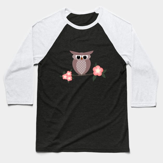 owl bird on a tree branch Baseball T-Shirt by Dedoma